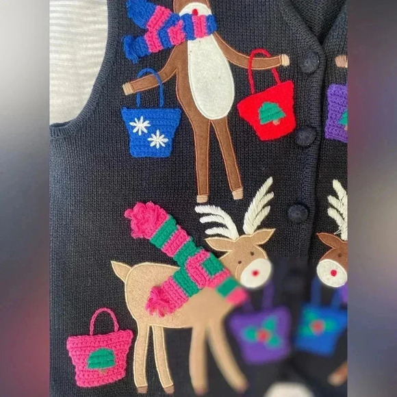 Vintage Belle Pointe Cardigan Sweater Christmas Reindeer SZ M Knit Winter - Picture 3 of 7